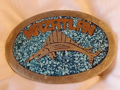 Hebilla Vintage Pez Vela Mazatlán 3.5" México Plata Turquesa env6 Foto 1 de 4