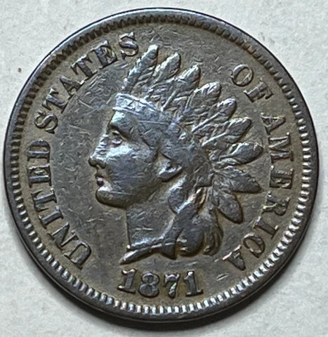 1871 Indian Head Cent - Nice Mid-Grade Key Date Penny Cover