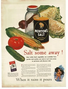 1943 Morton's Salt Vegetables Lettuce Tomato Corn Cucumber art Vintage Print Ad - Picture 1 of 1