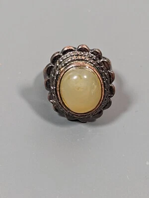 Anillo Cabujón Piedra Amarilla Tono Cobre Tono Plata Costero Playa Talla 6.5 Foto 1 de 4
