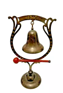 Vintage Solid Brass Meditation Bell Hanging Gong Ornate Stand 16” Tall India - Picture 1 of 8