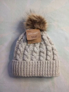 Nuevo sombrero tejido Just Cozy gorro marrón pompón bola cable forro térmico - Imagen 1 de 4