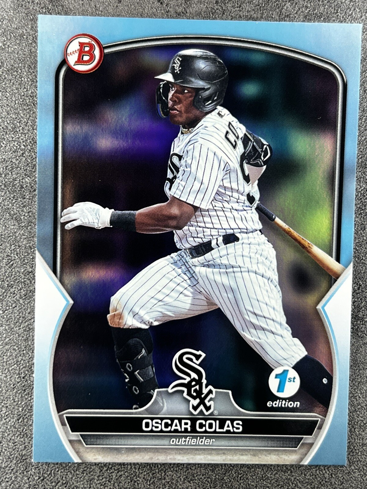 2023 Bowman 1st Edition #BPPF-13 Oscar Colas Prospect Sky Blue Foil White Sox