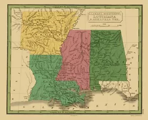 Mappa di Stato - Alabama Mississippi Louisiana Arkansas - Grigg 1830 - 23 x 28 - Foto 1 di 20
