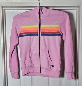 Aviator Nation 5 Stripe Full Zip Hoodie Girls Size 10 Pink - Picture 1 of 5