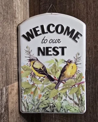 Metal Tin Sign Welcome To Our Nest  Red Shed BrandHomestead Farmhouse Decor 12x8 - Image 1 of 3