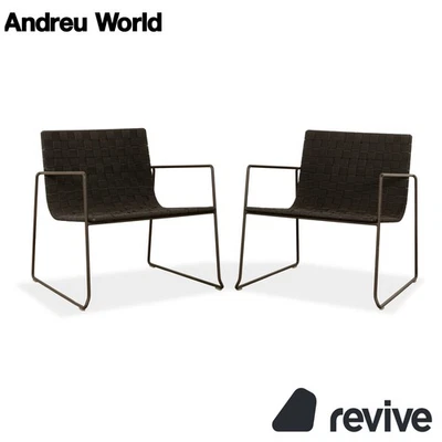 2er Garnitur Andreu World Trenza Metall Sessel Schwarz Dunkelbraun Outdoor - Bild 1 von 4