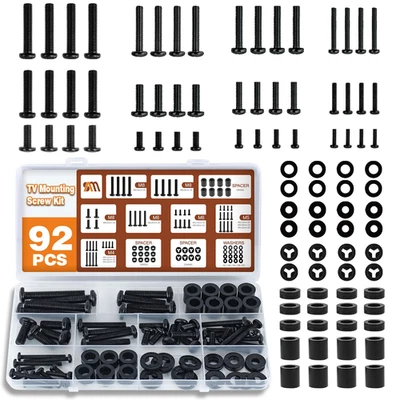 92PCS Universal TV Mounting Hardware Screw Kit Set-M4 M5 M6 M8 Screws 80", Black - Image 1 of 4