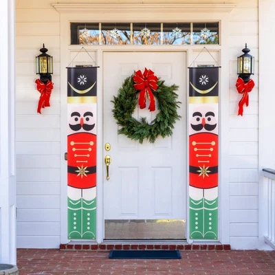 1 Paar Frohe Weihnachten Banner Dekorationen Set Party Hängetür Banner Zeichen - Bild 1 von 4