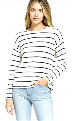 Excellent Condition H&M White And Navy Blue Striped Sweater Size Medium - Image 1 of 4