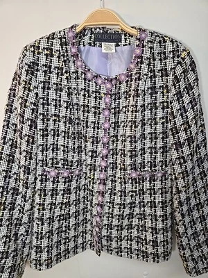 NUEVO SIN ETIQUETAS Colección Harve Benard Talla 12 Tweed Oculto Abotonado Blazer Chaqueta Bolsillo Foto 1 de 4