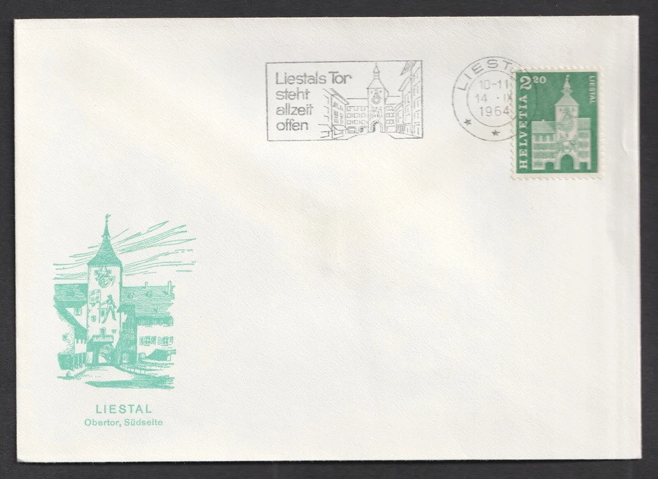 Switzerland 1964 Liestal Architecture Monument Slogan FDC. First Day Cover - Image 1 of 1