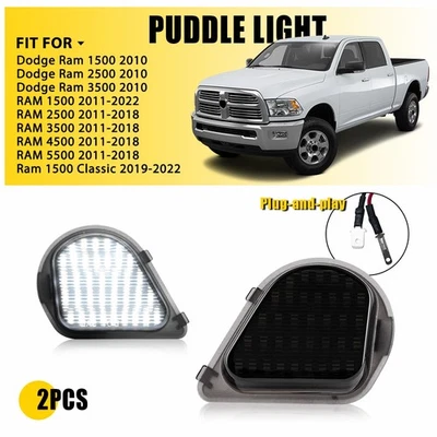 LED Rear 6000K Side View Mirror Puddle Lights For RAM 1500 2500 3500 2011-2022 - Image 1 of 4