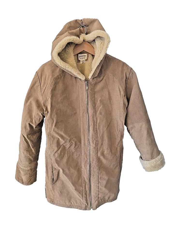 St. John's Bay Washable Suede Coat Faux Fur, Lined, Hood Zipper XL  - Image 1 of 4