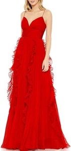 Mac Duggal Womens Red Pleated Chiffon Evening Dress 18 2472 Ruffle NEW - Picture 1 of 14