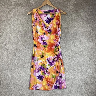 Lauren Ralph Lauren Dress Womens 6P Floral Sleeveless Ruched Stretch- 3592 - Image 1 of 4