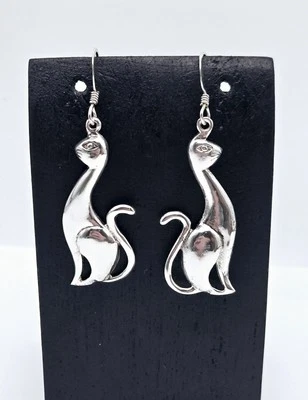 Pendientes de gancho colgantes vintage de plata esterlina modernista de dibujos animados gatos - 3,7 g Foto 1 de 4