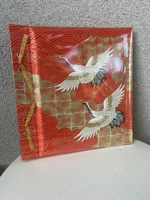Vtg Large Photo Album Japanese Asian Red Fabric Crane Theme 13” - Image 1 of 4