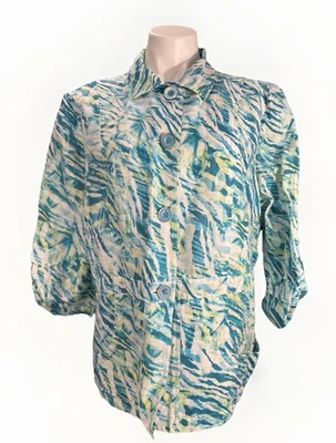 Chico’s Linen Jacket Shirt Blue Green White Size 3 XL 16 - Image 1 of 4