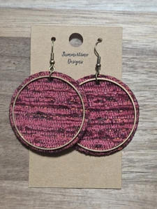 Echtleder hinterlegt Tweed Kreisschliff Ohrringe mit Goldfund 2"  - Bild 1 von 1