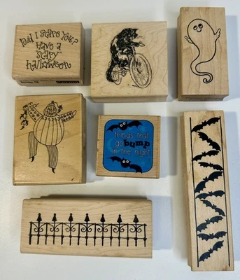 Lote 7 Novos Carimbos de Borracha HALLOWEEN Gato Preto Morcegos Fantasma Bloco de Madeira Montagem Cartão de Arte - Imagem 1 de 4