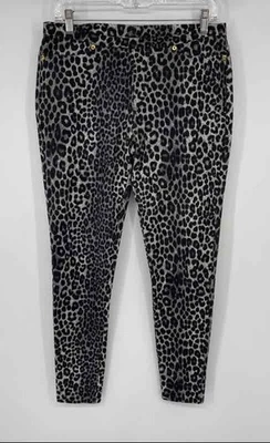 Pantalones al Tobillo Michael Kors Para Mujer Gris Negro Estampado Animal Ajustados Elastizados Talla M Foto 1 de 4