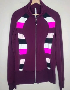 Lululemon Nice Asana Jacket Women's Size 12 Maroon Pink Black Full Zip Athletic - Picture 1 of 5