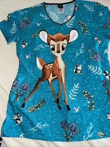 New Womens Disney Bambi Thumper Scrub Medical Nurse Top Scrubs Size XS - Picture 1 of 7