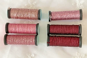 Kreinik Needlepoint Fibers Threads Lot of 6 Pink and Burgundy Metallic Braid New - Picture 1 of 2