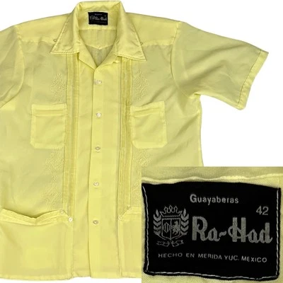 Vintage Ra-Had Guayaberas Wedding Shirt 42 Yellow 1970s Mexico - Image 1 of 4