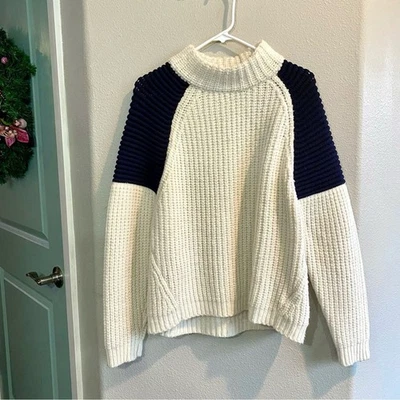 Ba&sh White Navy Wool Blend Jamie Sweater Size large made in Italy Knit Neutral - Photo 1/4