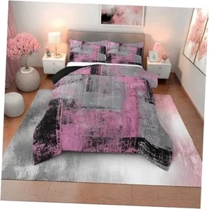 Pink And Grey Comforter Set Pink Gray Black Watercolor Ombre Tie Full Multi 12 - Picture 1 of 7