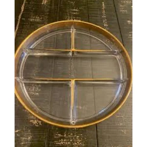 Vintage Art Deco Glas geteilt Serviertablett Schale Gold Blumenrand Platte - Bild 1 von 6