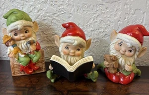 Vintage Homco Weihnachtselfe Elfen Figuren Porzellan 3er Set Weihnachtsmann #5406 - Bild 1 von 16