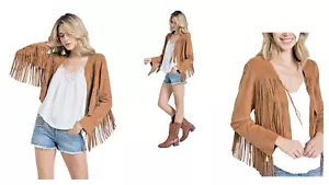 VOCAL FAUX SUEDE FRINGED CARMEL FASHION JACKET - LARGE - Picture 1 of 5