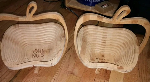 Set Of 2 Oh Nuts Bonnie And Pop Brown Wooden Apple Shaped Collapsible Basket Cover