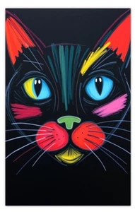 MAGNET-KATZENGESICHT NIEDLICH BUNTE NAIVE KATZENKUNST - Bild 1 von 1