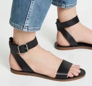 Madewell The Boardwalk Damen-Ledersandale mit Knöchelriemen schwarz Größe 8,5 - Bild 1 von 8
