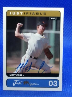 2002 Just Minors Justifiable Auto Matt Cain #3 Rookie Auto RC ***384/400*** - Image 1 of 2