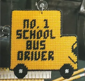 No. 1 School Bus Driver Window Display - 6-1/8"x6" - Plastic Canvas Pattern ONLY - Picture 1 of 2
