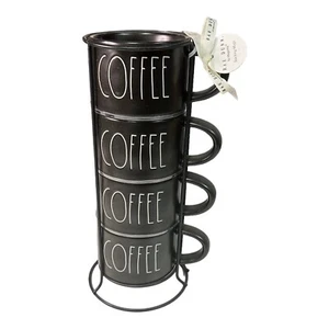 Rae Dunn "COFFEE" Black & White Mug Stacker Set - Picture 1 of 1