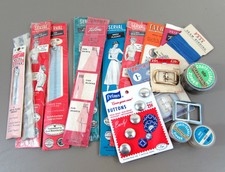 Vintage 1950s-60s metal zipper lot + few other sewing items - New Old Stock
