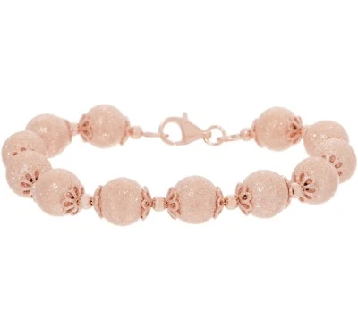 Textured Glitter Bead Ball Link Bracelet 14K Rose Gold Clad Sterling Silver QVC - Image 1 of 4