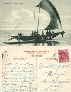 Postal de barcos de pesca nativos de Ceilán (1910) - Imagen 1 de 3