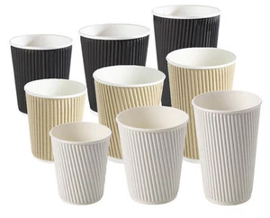 Insulated Ripple Paper Cup Black White Or Brown Disposable Hot Drink Coffee Cups - Imagen 1 de 12