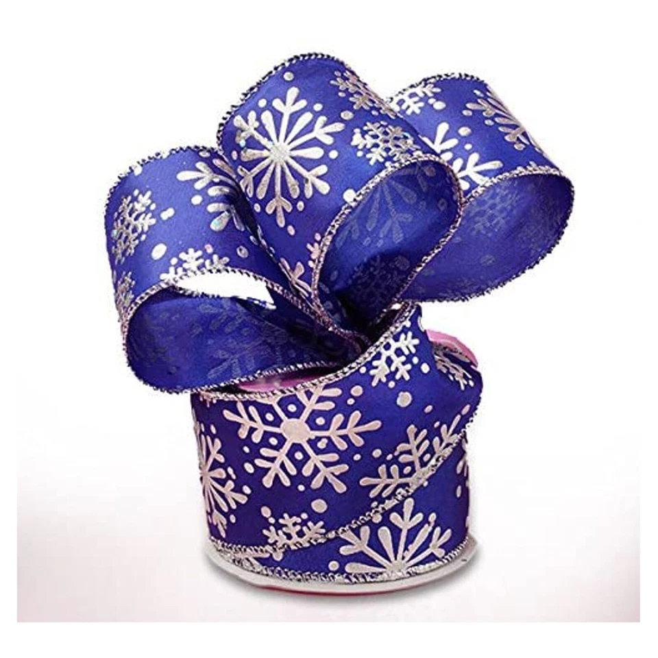 Blue With Silver Snowflakes Satin Wired Ribbon - 2 1/2" X 10 Yards (56176804) - Image 1 of 1