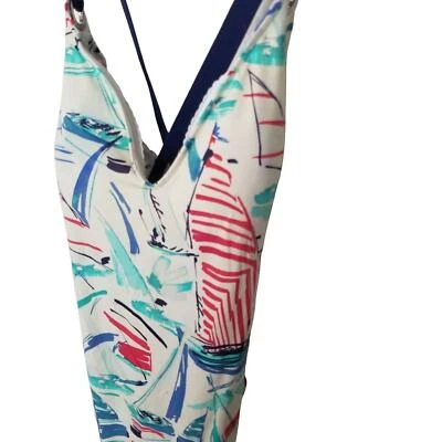 Lauren Ralph Lauren Womens 16 White Sailboat Print Lace Up Back One-Piece Suit - Image 1 of 4