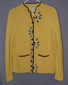 Damen Pullover - SOUTH COTTON - Vintage Designer gelb/schwarz gemusterte Strickjacke - S - Bild 1 von 6