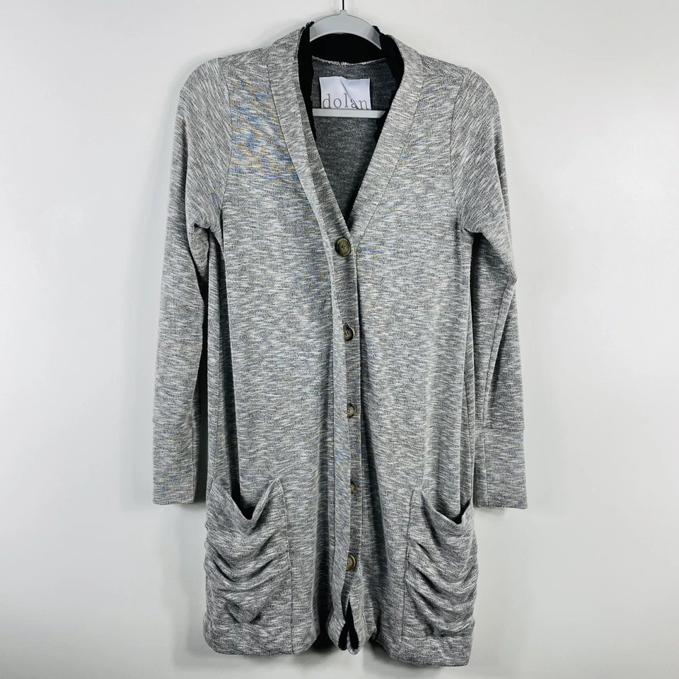 Cardigã longo Dolan tamanho pequeno cinza urze suéter botão bolsos frontais - Imagem 1 de 4