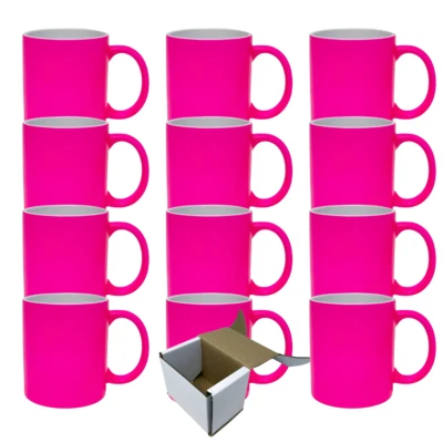 12-Pack 11oz Neon Custom Sublimation Mugs - Pink Fluorescent w/ Gift Boxes - Image 1 of 2